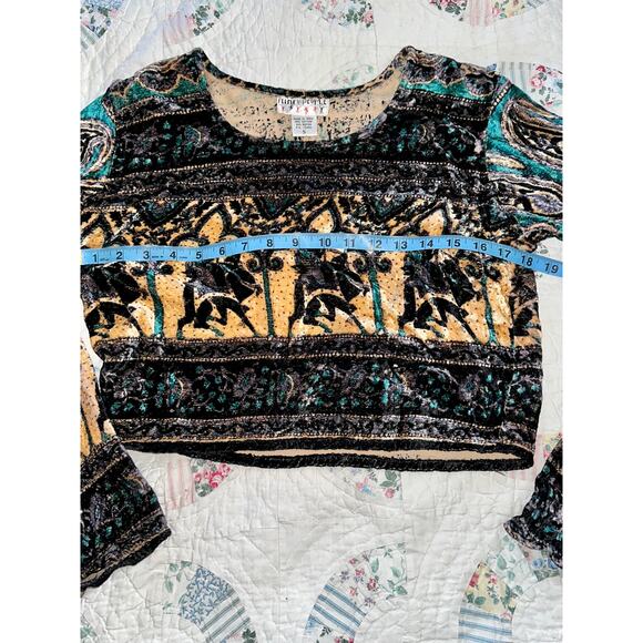VINTAGE SHIMMERING PRINTED VELVET CROP BELLSLEEVE TOP HIPPIE BOHO S - Picture 5 of 6